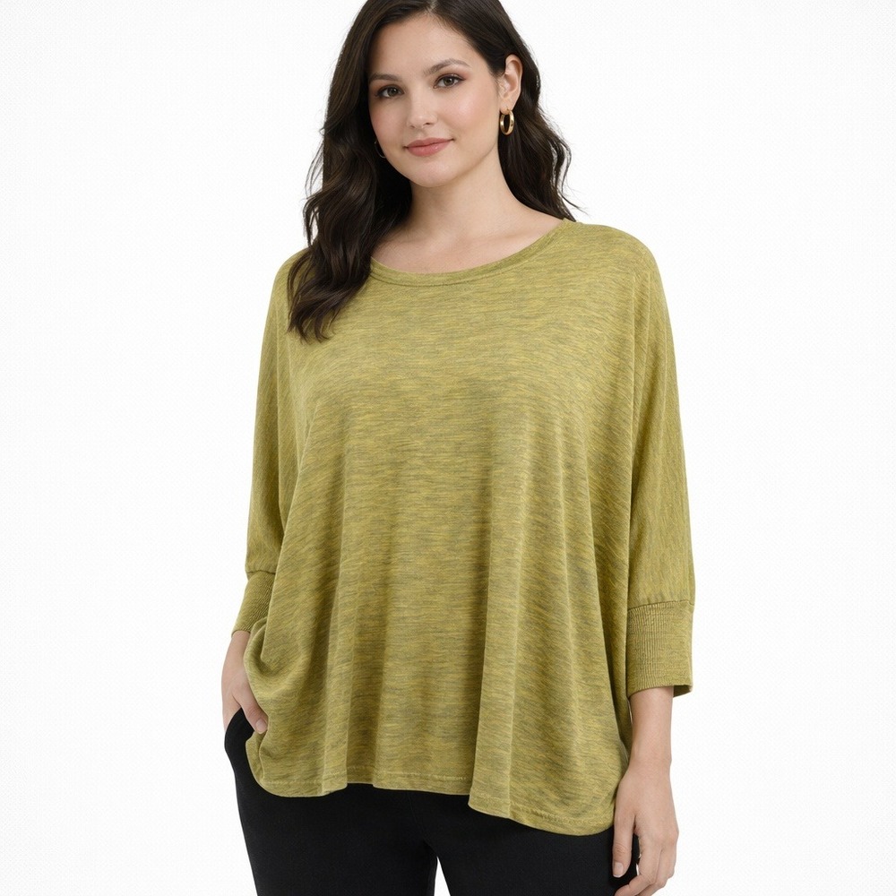 Eileen Fisher Chartreuse Silk Cotton Dolman‎ Sleeve Top S Lagenlook Coastal Luxe